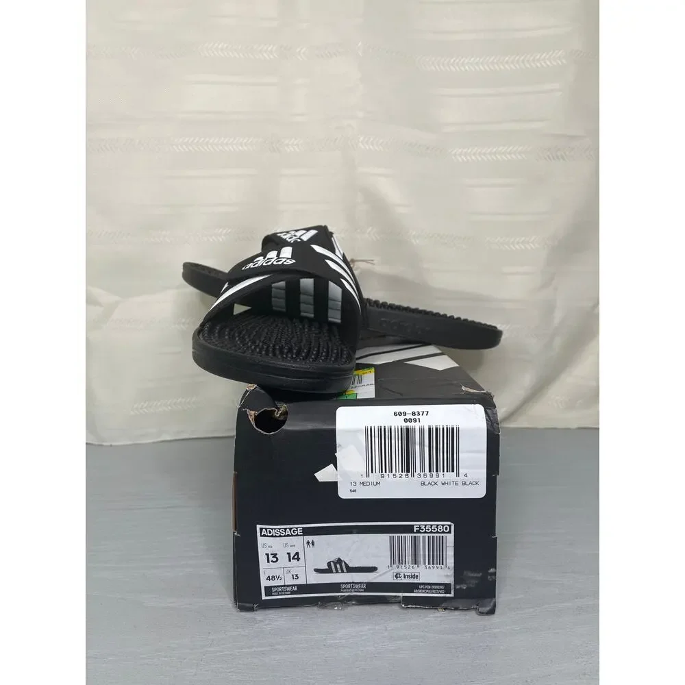 Adidas Adissage Massage Slide Sandals Black White Mens 13/Womens 14